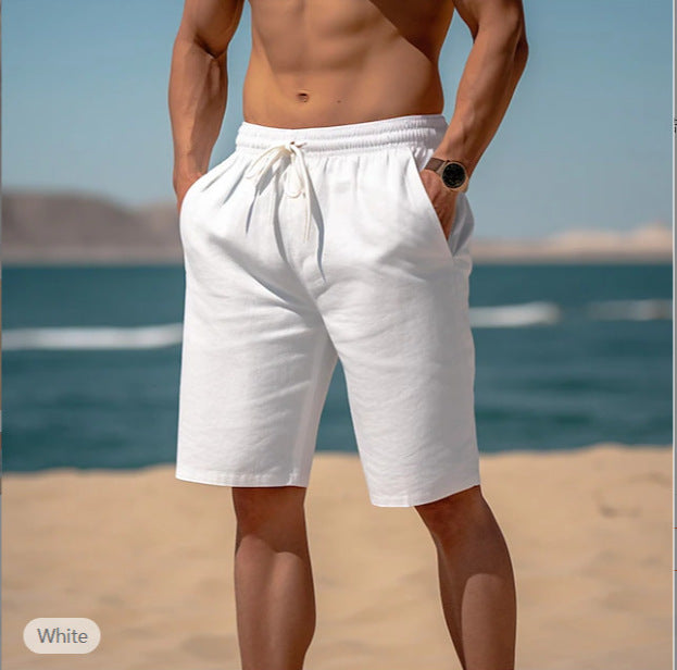 Summer Drawstring Shorts Elastic Waist Straight Pants Beach Men DealSniper.net White L