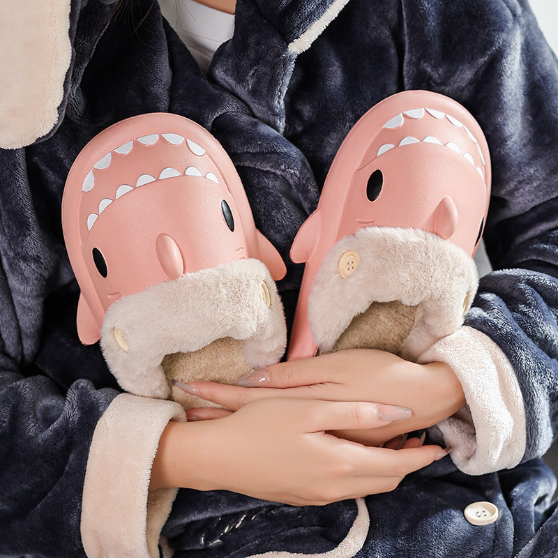 Winter Shark Shoes House Slippers With Button EVA Couple Slippers Women DealSniper.net Pink 32to33