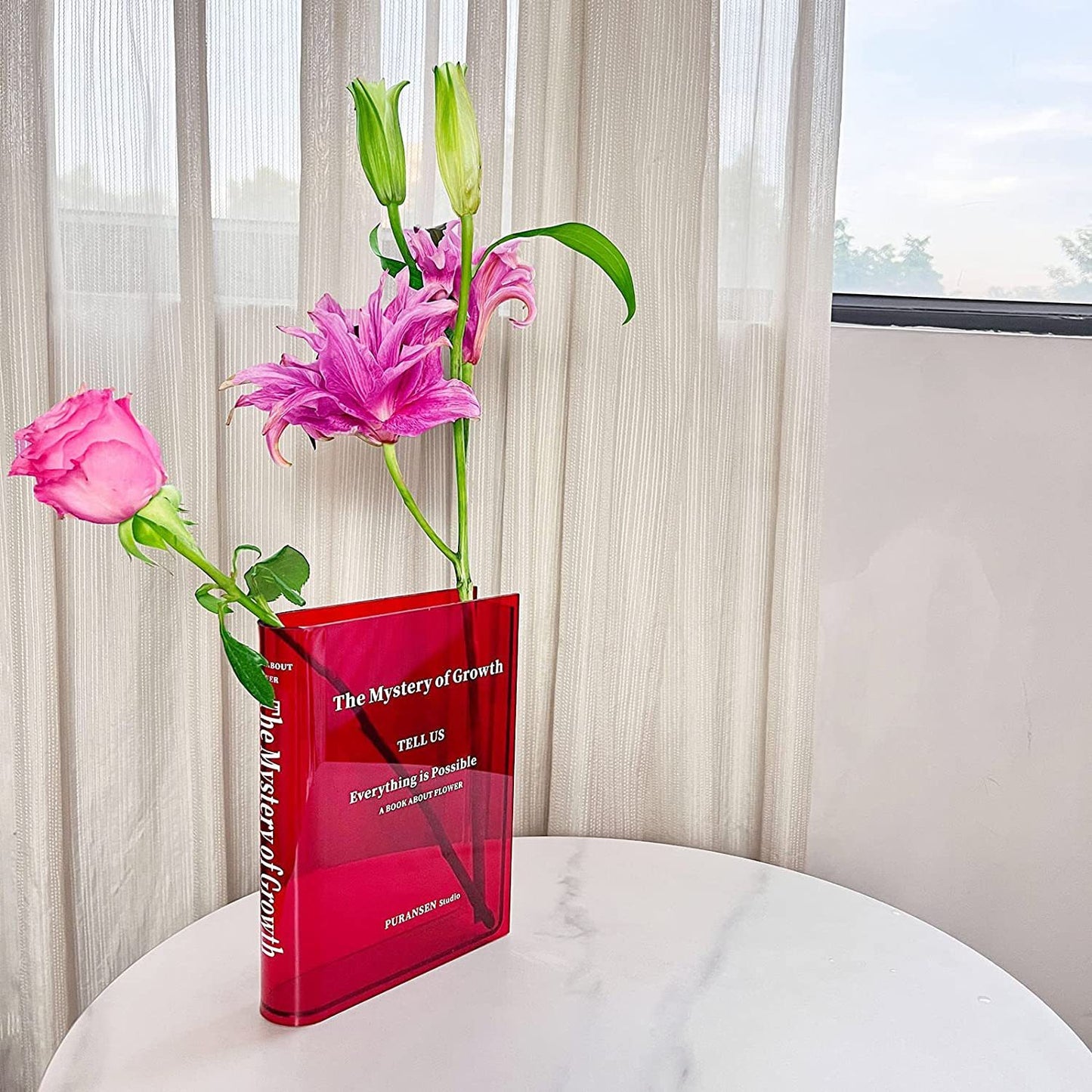 Acrylic Book Vase Simple Living Room Flower Arrangement Water Culture Home DealSniper.net Red