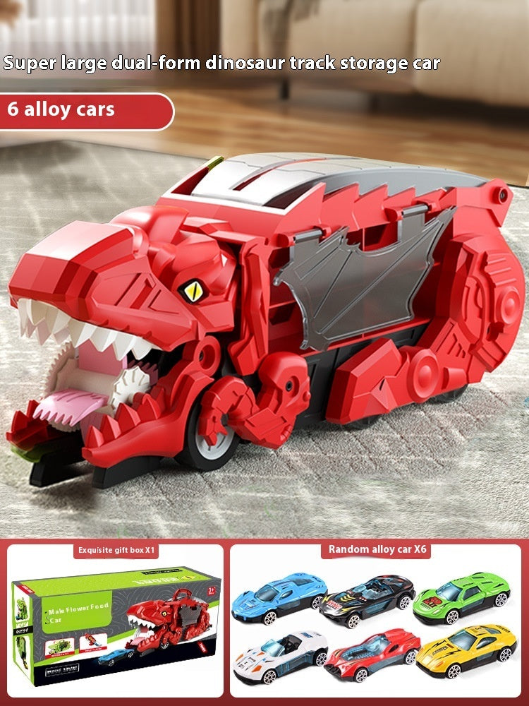 Dinosaur Swallowing Car Attack Tyrannosaurus Rex Deformation Toy Kids DealSniper.net Red With 6 Cars