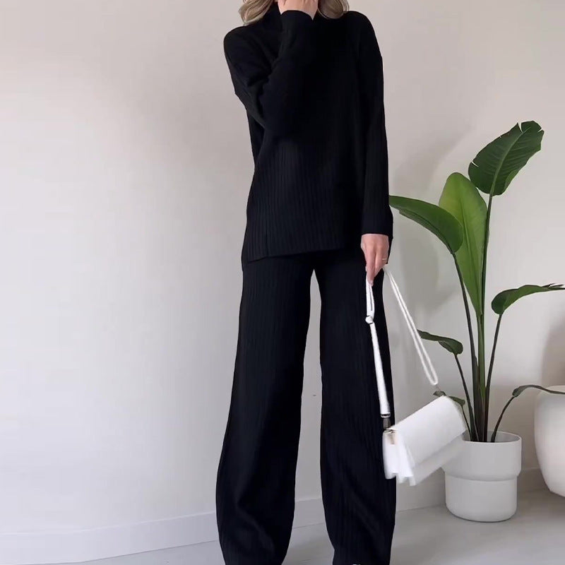 Turtleneck Knitted Suit Loose Split Design Long-sleeved Women DealSniper.net