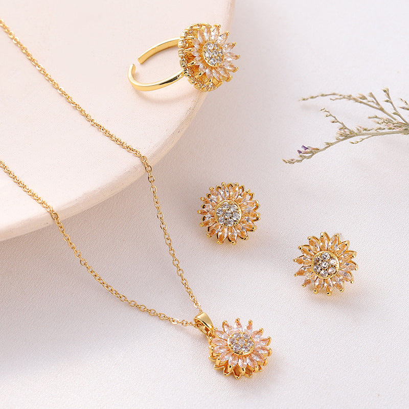 Classic Charm Sunflower Flower Stainless Steel Necklace Earrings Jewelry DealSniper.net Sunflower 3 Pieces