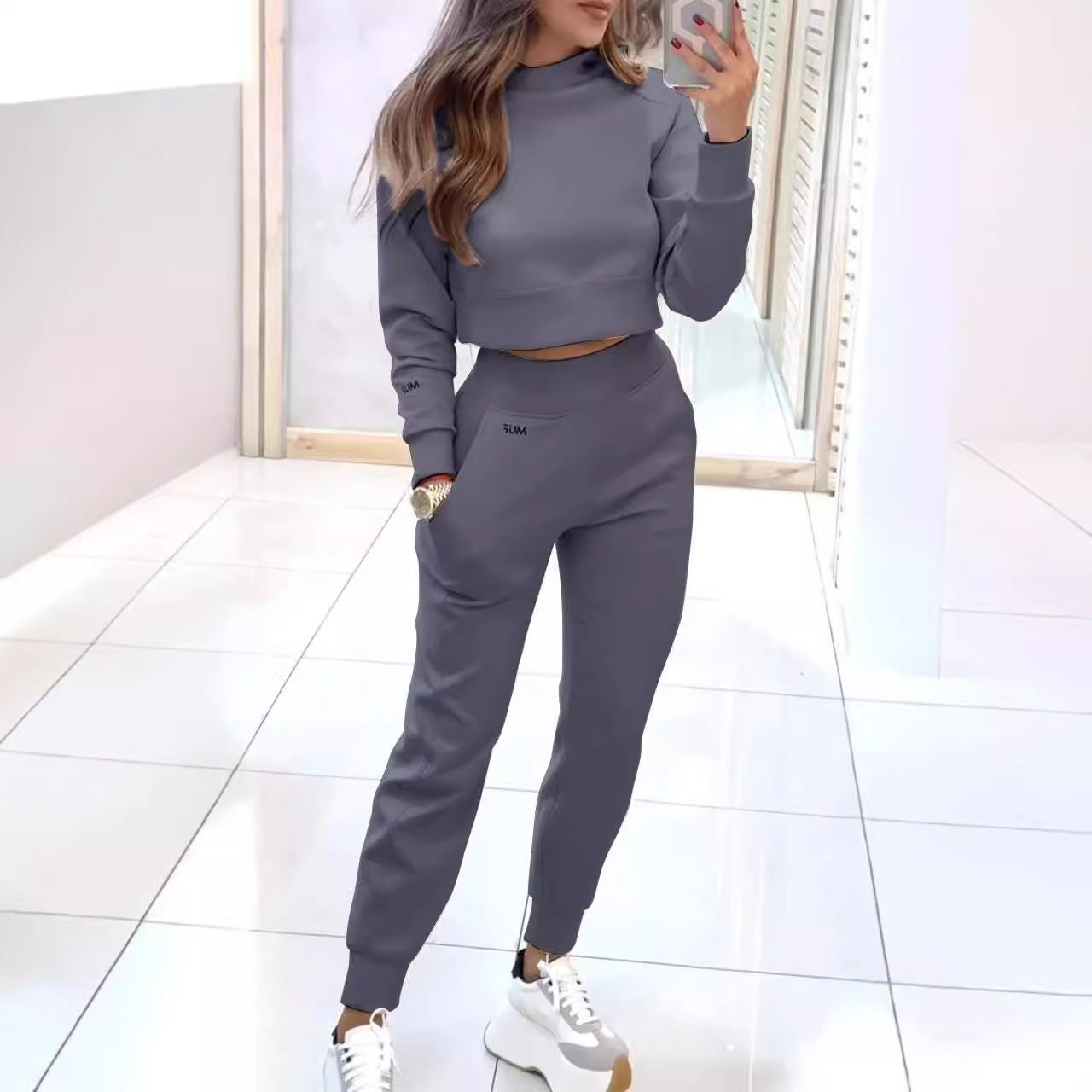 Stand Collar Sports Suit Fashion Pullover Long-sleeves Outfits Women DealSniper.net