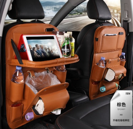 PU Leather Car Storage Bag Multifunction Seat Back Tray Vehicle DealSniper.net Brown