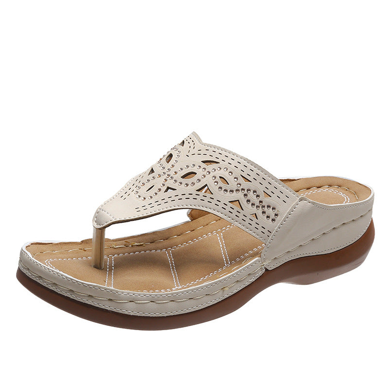 Clip Toe Wedge Sandals Women Summer Flip Flops Slippers Beach Shoes Women DealSniper.net Offwhite Size35