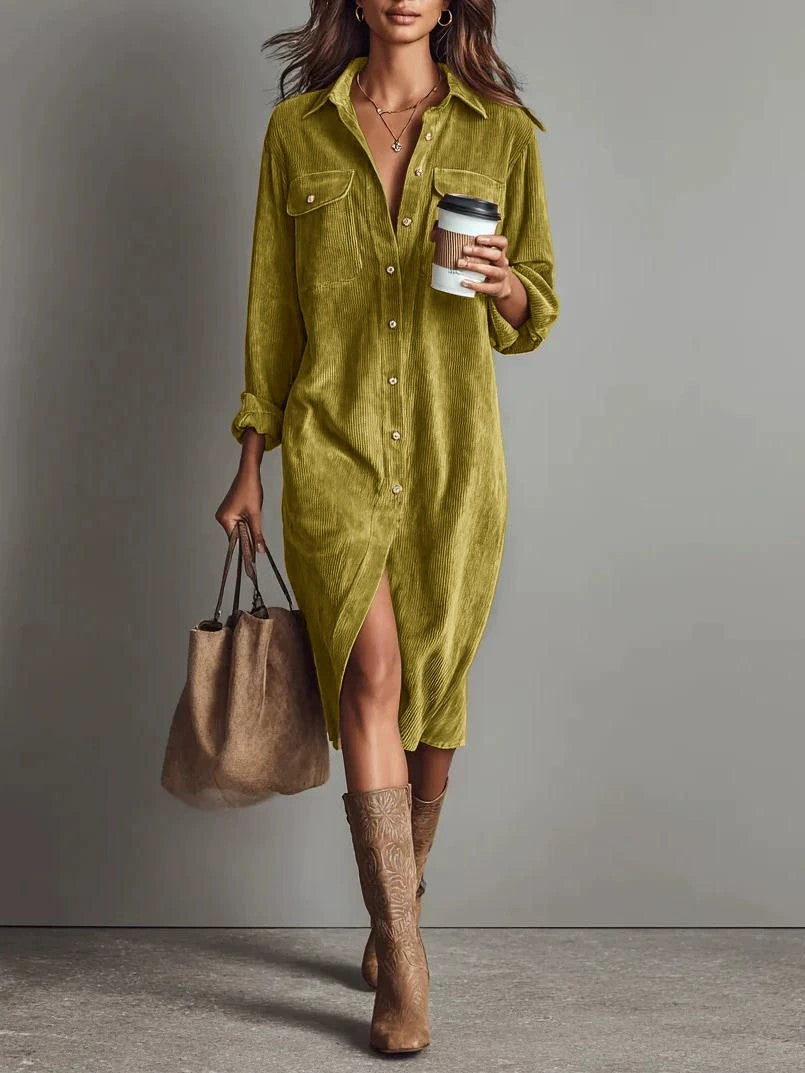 Turn-Down Collar Buttons Chic Casual Dress Women Gym From House