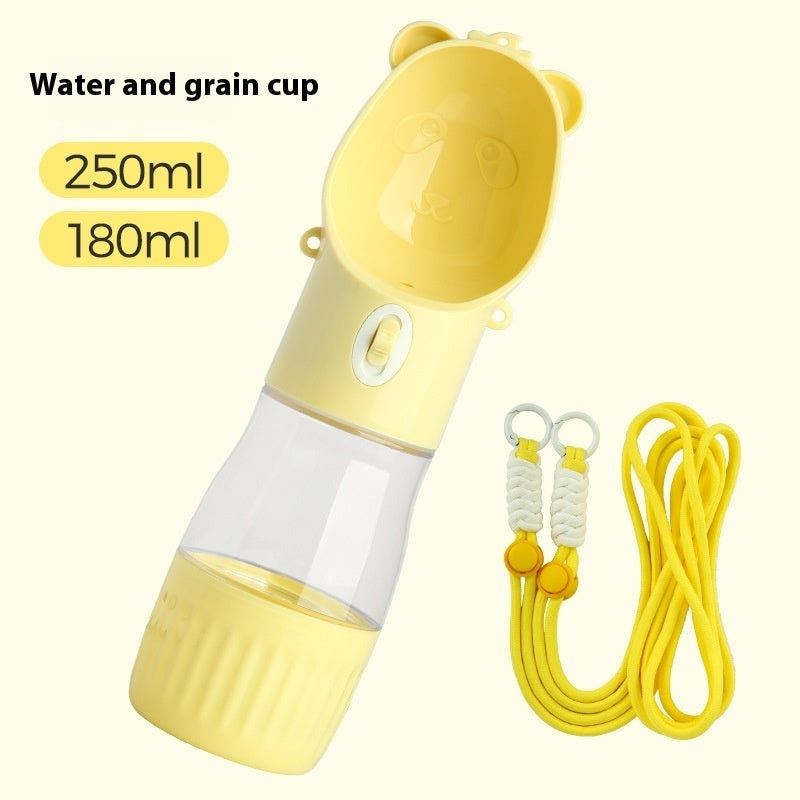 2 In 1 Portable Dog Water Bottle Drinking Bowl Pets Gym From House Water Grain Cup yellow
