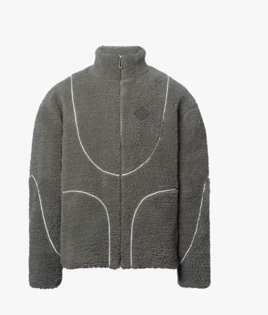 Men's Fashion Lamb Wool Hooded Zipper Coat Sweatshirt Men DealSniper.net Stand Collar Gray L