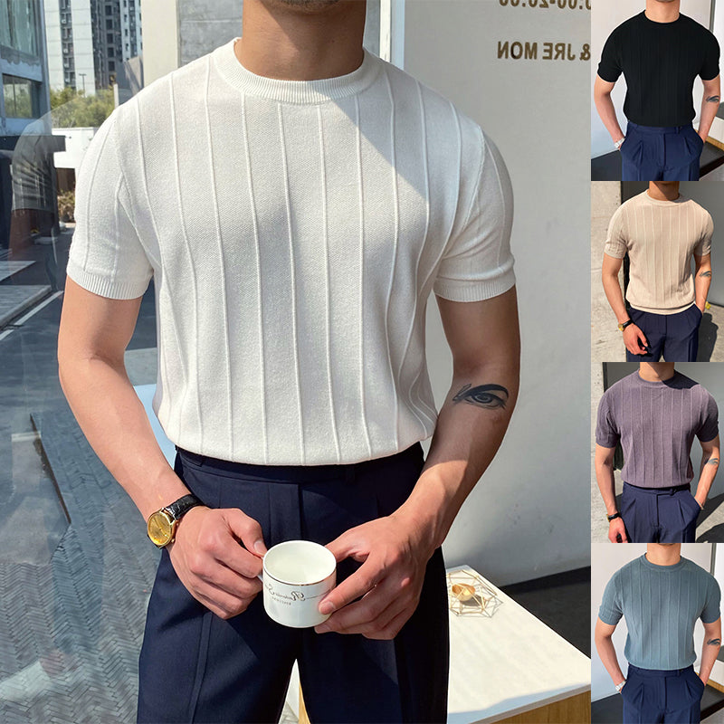 Short Sleeve Knitted T-shirt Summer Men's Light Round Neck Thin Tops Men Gym From House White S