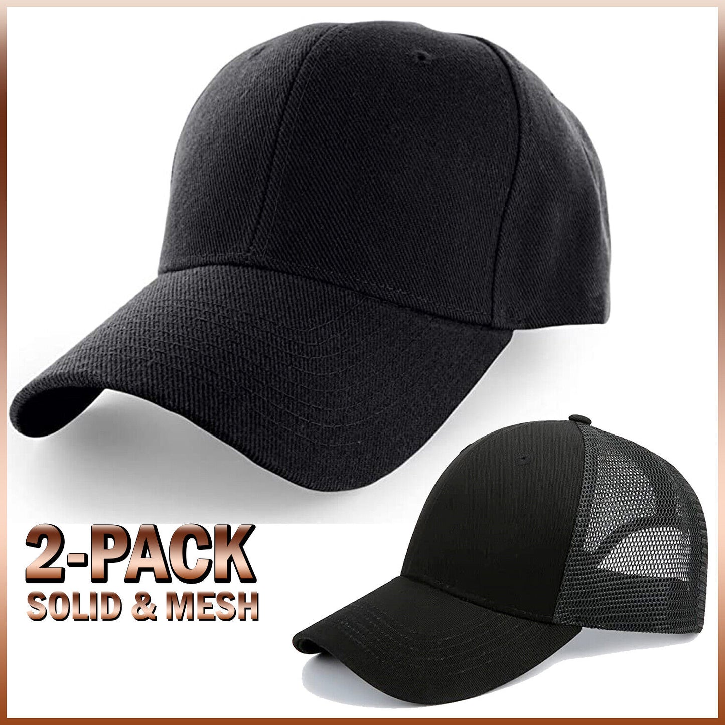 2 Pack Baseball Cap Ball Dad Hat Adjustable Plain Solid Washed Mesh Men Women Men DealSniper.net