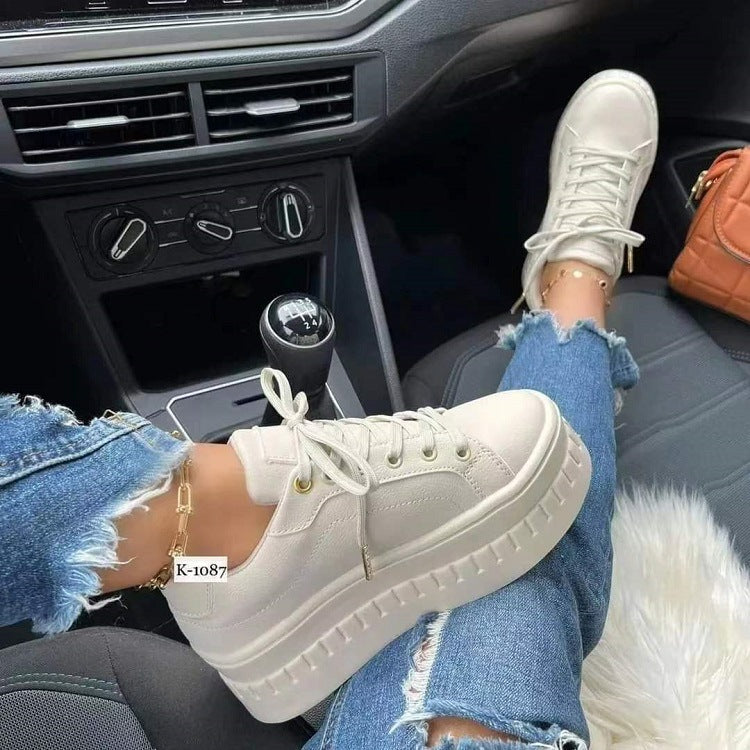 Chunky Heel Shoes Ankle Boots Lace-up Sneakers For Women Women DealSniper.net Off white Size37