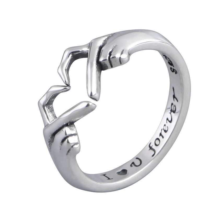 Romantic Heart Hand Hug Fashion Ring For Women Couple Jewelry Gifts Holidays dealsniper-net Silver 925silver L