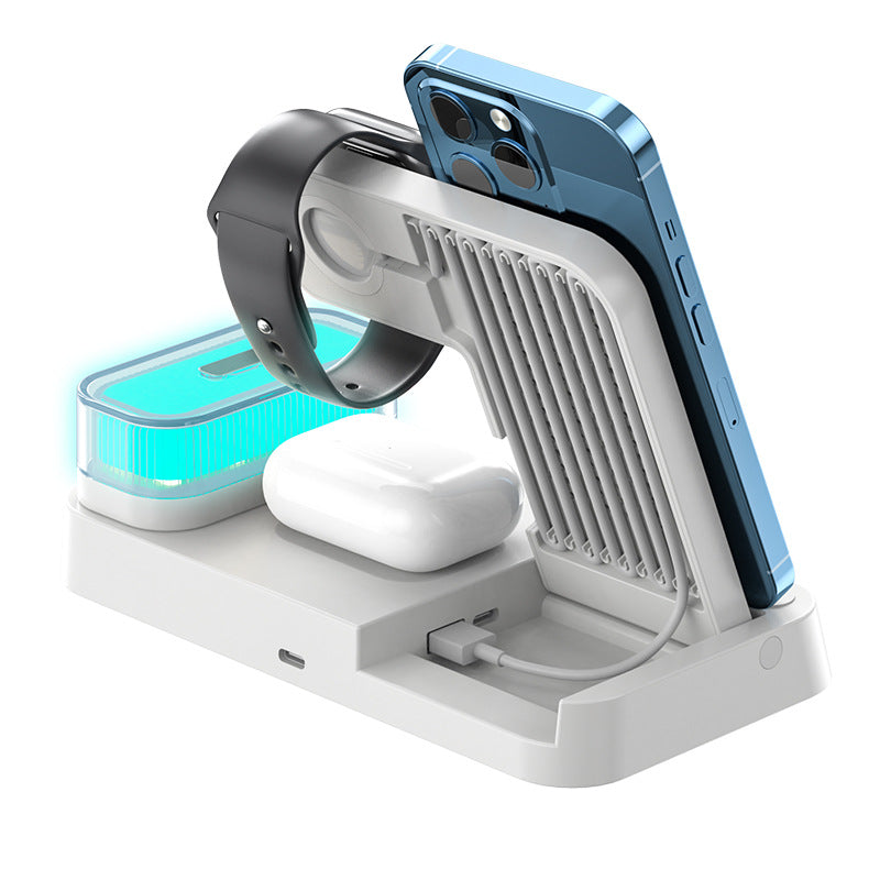 4 In 1 Multifunction Wireless Charger Station With Alarm Clock Display Foldable Wireless Charger Stand With RGB Night Light Electronics DealSniper.net