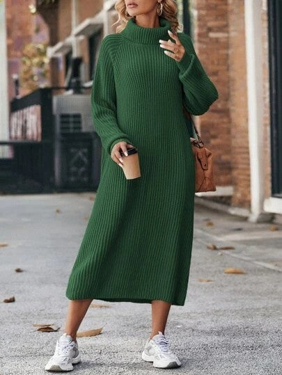 Winter Turtleneck Knitted Sweater Dress Fashion Pullover Women DealSniper.net Dark Green L