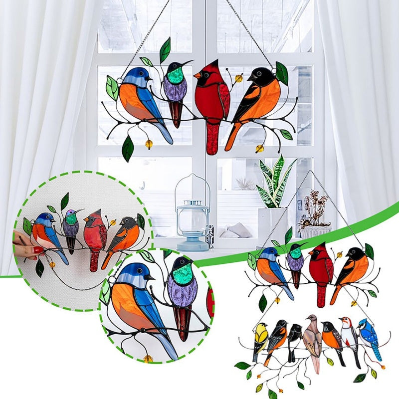 Metal Stained Bird Panel Glass Window Hanging Wall Decor Home Decor DealSniper.net