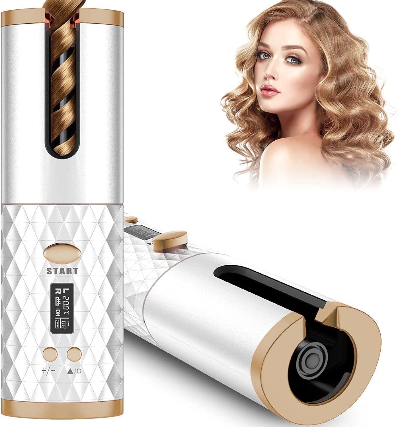 Portable Automatic Hair Curler, Ceramic Rotating Wireless Beauty DealSniper.net White