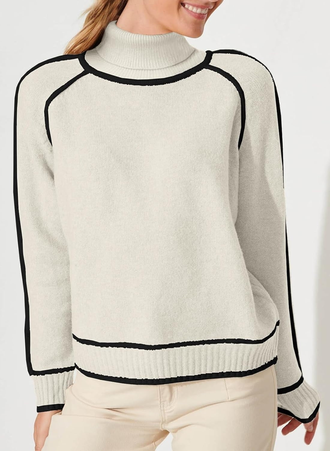 Autumn And Winter Solid Color Color Matching High-necked Women DealSniper.net Khaki L