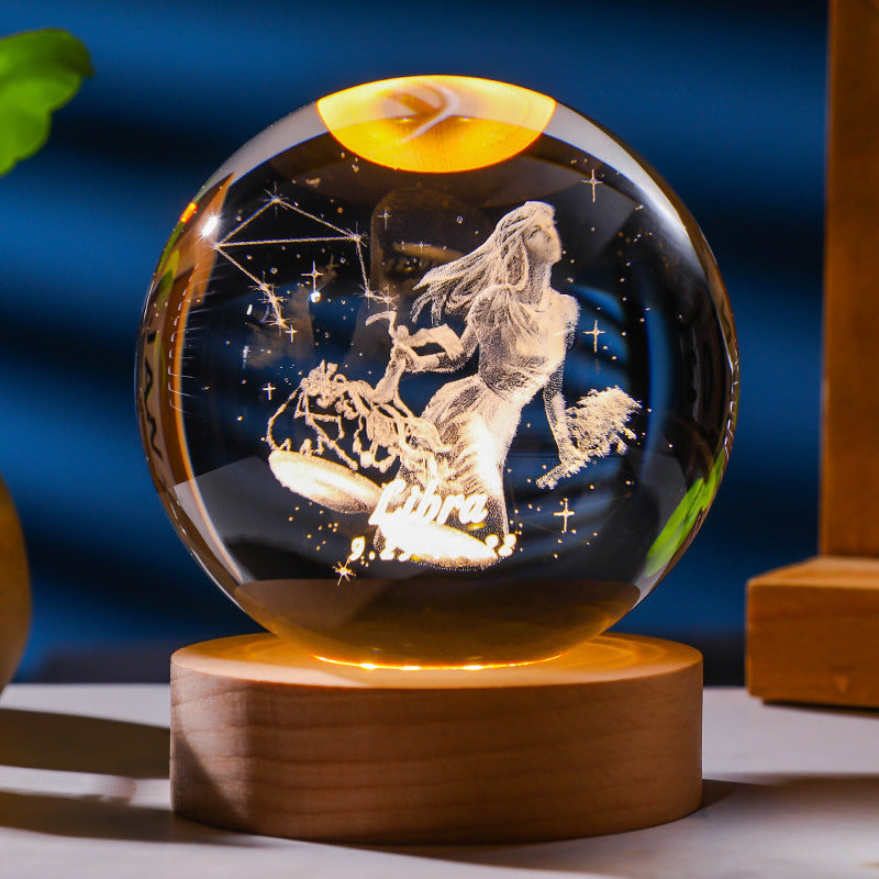 3D Constellation Crystal Ball Night Light Laser Engraved Home Decor DealSniper.net Tianqi Seat 6mm Crystal Ball Warm Light USB Base