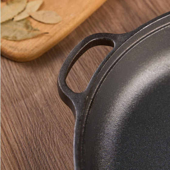 Cast Iron Wok With Dual Handles And Wooden Lid Kitchen DealSniper.net