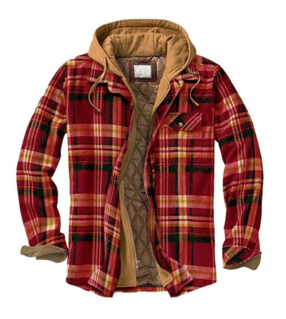 Thickened Cotton Padded Plaid Long Sleeve Loose Hooded Jacket Men DealSniper.net Red grid 3XL