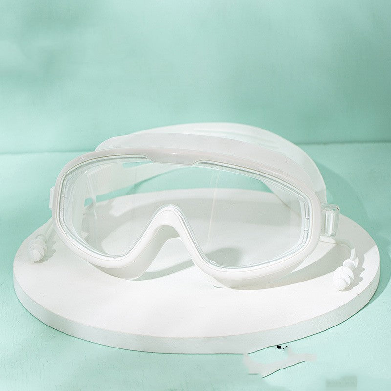 Swimming Goggles Large Frame Anti-fog HD Glasses Sports DealSniper.net Transparent White Plain Light