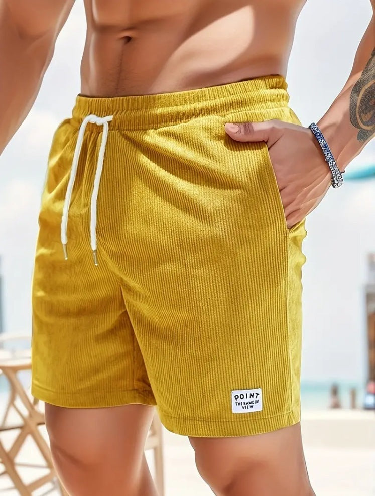 Lace-up Drawstring Shorts Summer Corduroy Sports Short Pants Mens Clothing Men DealSniper.net 2XL Yellow 1PC