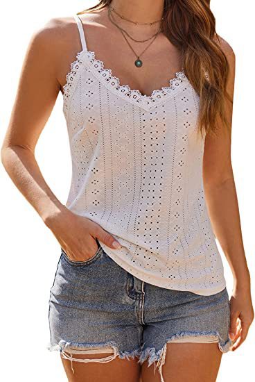 Solid Color Hollow Lace Strappy T-shirt Women DealSniper.net White L