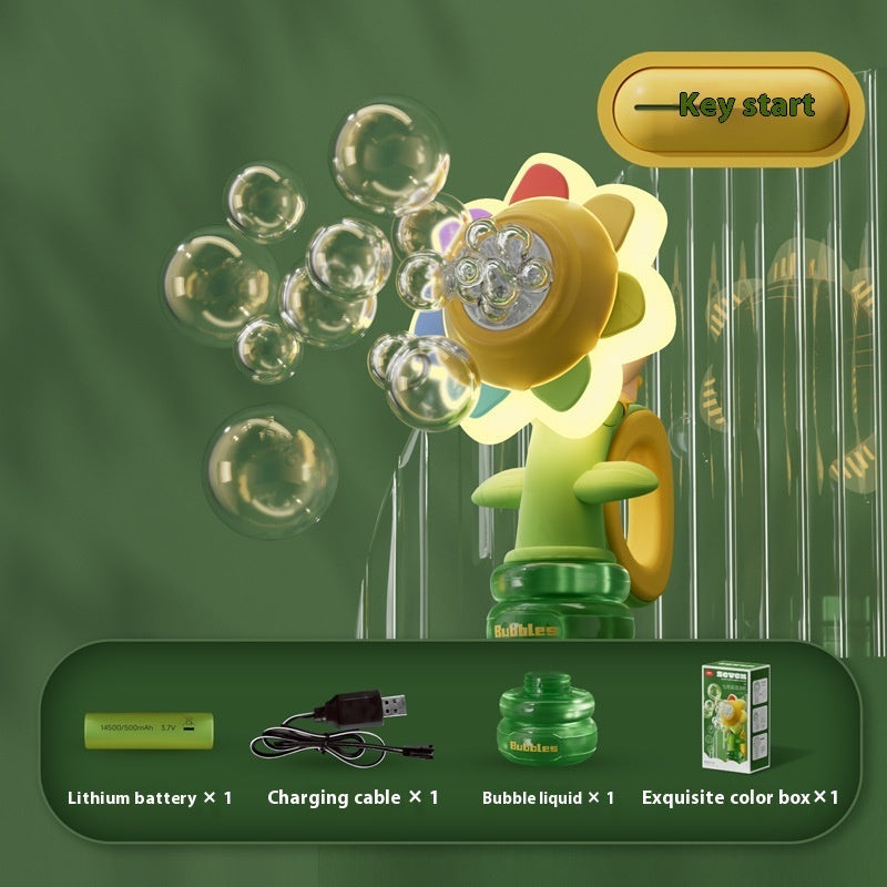 Dancing Sunflower Bubble Machine Automatic Electric Swing Soap Kids DealSniper.net Yellow one click start