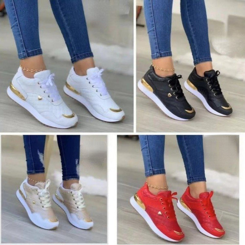 Plaid Sneakers Women Patchwork Lace Up Shoes With Love Decor Women DealSniper.net