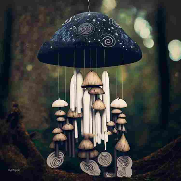 Mushroom Wind Chimes Colorful Handmade Resin Art Decoration Home Decor DealSniper.net Black Mushrooms