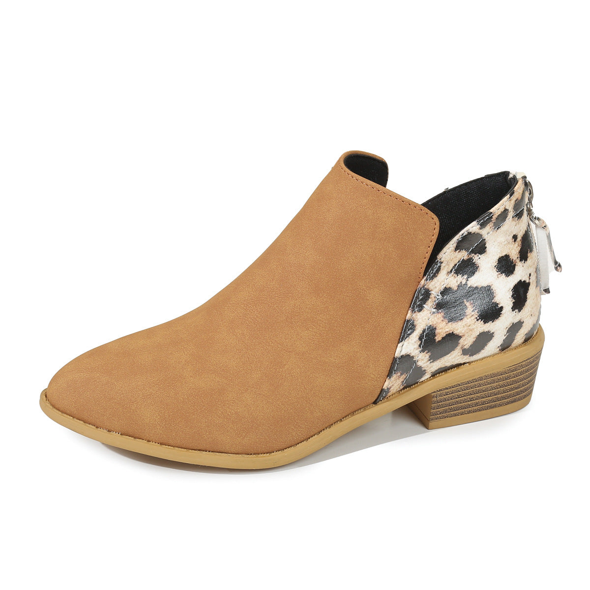 Fashion Leopard Print Boots Women Pointed Toe Chunky Heel Back Zipper Shoes Women DealSniper.net