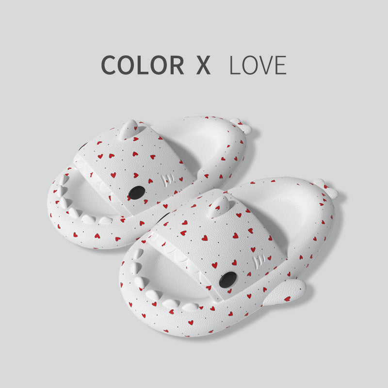 Lovers Shark Slippers Heart Print Shoes Women Men Women DealSniper.net Love white 36to37