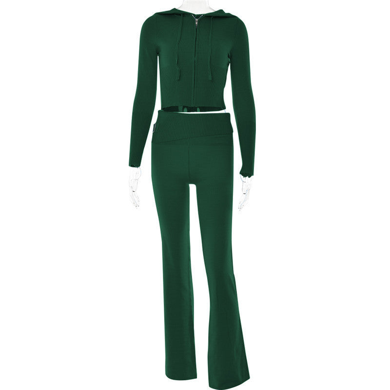 Hoodie Suit Women Leisure Sexy Zip Long Sleeve Sweater And High Waist Long Pants Set Women DealSniper.net Green suit L