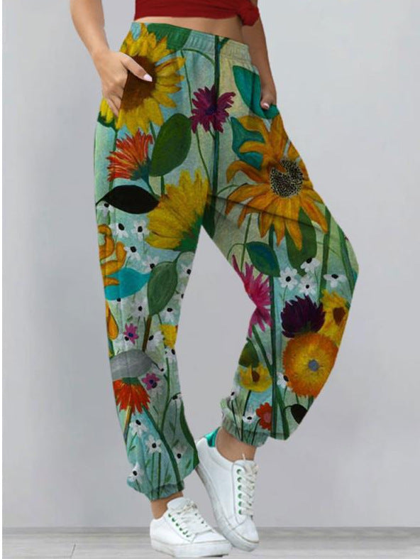 Women's Harem Pants Print Yoga Boho Sports Trousers With Pockets Women DealSniper.net Sunflower L