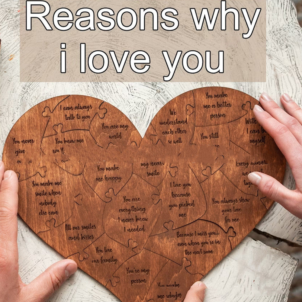 Reasons Why I Love You Wooden Heart Puzzle Romantic Love Holidays DealSniper.net
