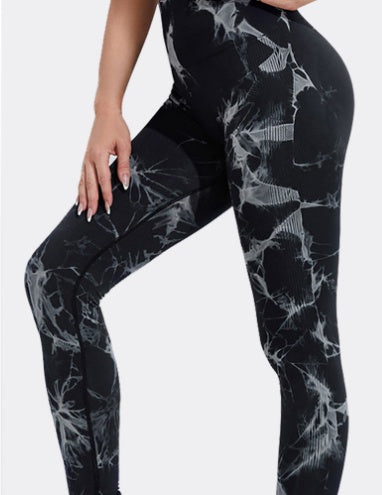 Seamless Tie Dye Leggings Women Yoga Pants Push Women DealSniper.net Black L