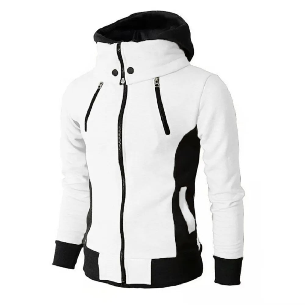 Men's Zip UP Hooded Jacket Fake Two Piece Sports Cardigan Casual Slim Sweatshirt Jacket Men DealSniper.net White L