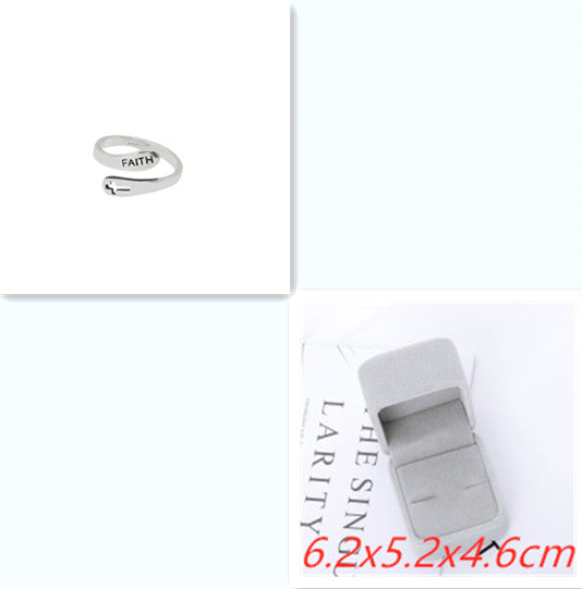 Fashionable English Letter Hollow Belief Ring Jewelry DealSniper.net Silver carton packing