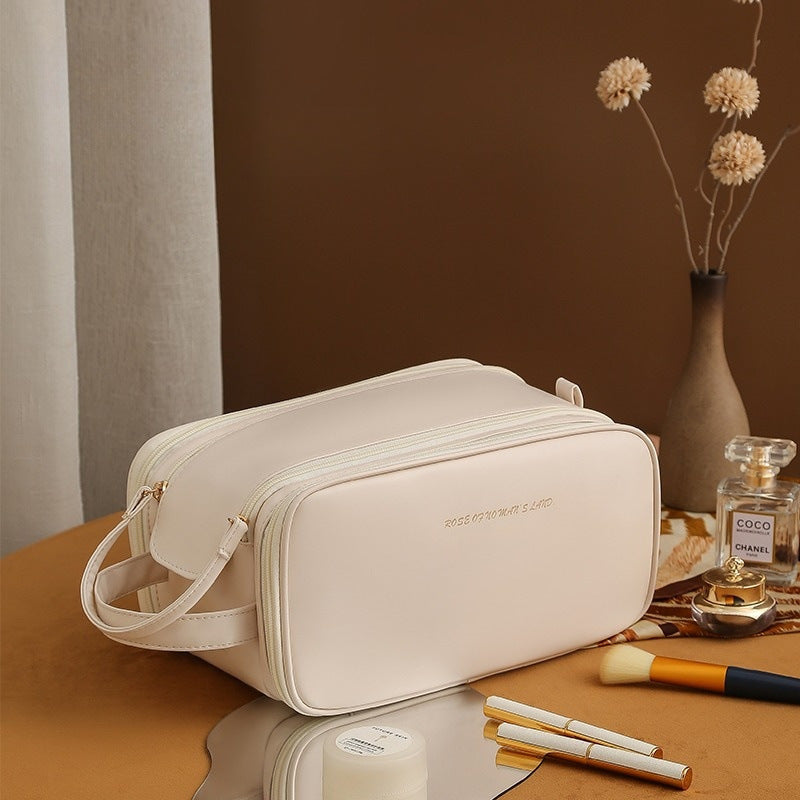Three-layer Double Zipper U-shaped Design Cosmetic Bag Travel dealsniper-net White