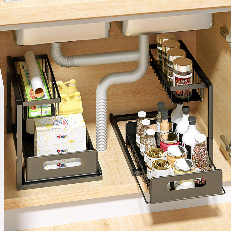 Kitchen Under Sink Pull-out Spice Storage Tiered Rack Kitchen DealSniper.net