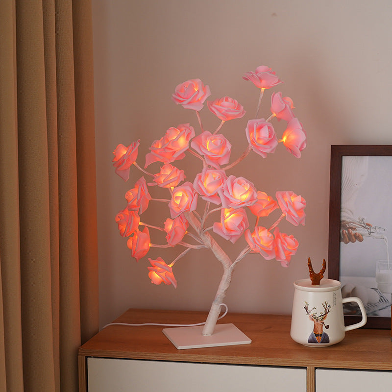 Removable Plastic Base Small Night Lamp Home Decor DealSniper.net White Base Pink Rose Warm Light