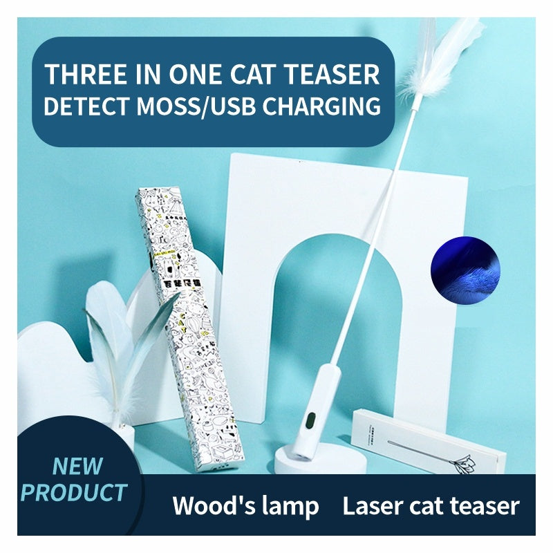 Cat Teaser Stick Laser Teaser Stick Feather Three In One Pets DealSniper.net