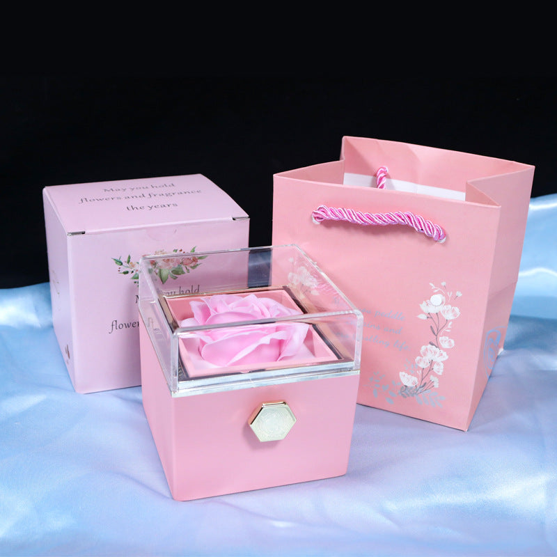 Rotating Soap Flower Rose Gift Box Creative Rotating Rose Jewelry Holidays DealSniper.net Pink