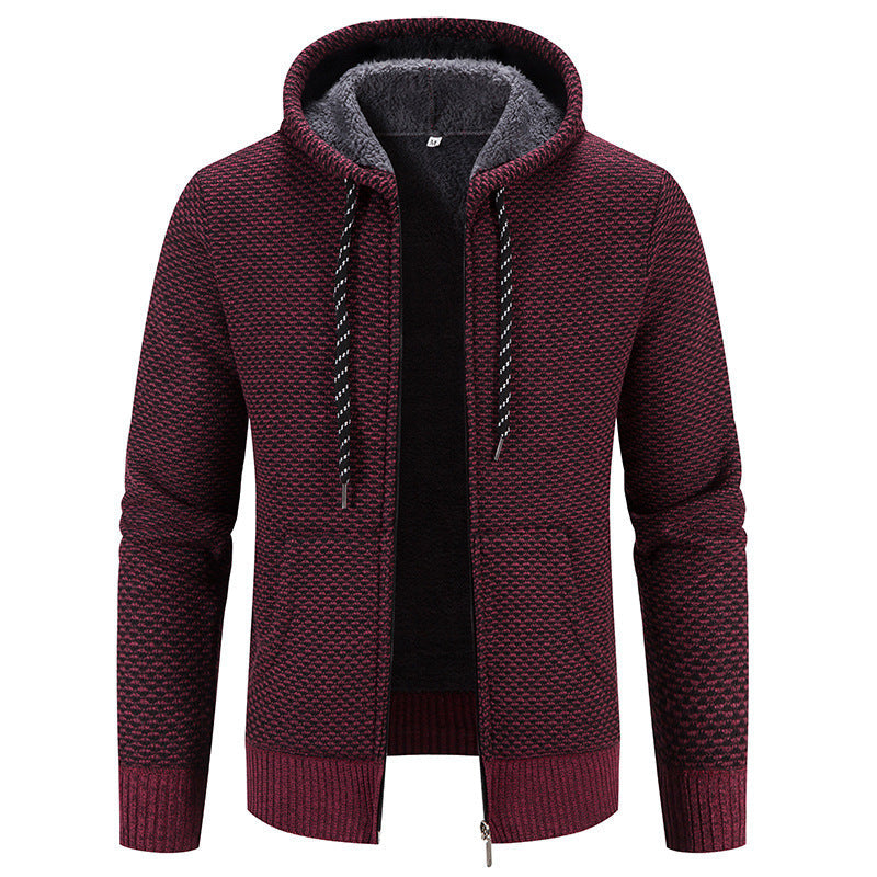 Winter Coat Zipper Closure Solid Color Long Sleeves Men DealSniper.net Wine Red 2XL