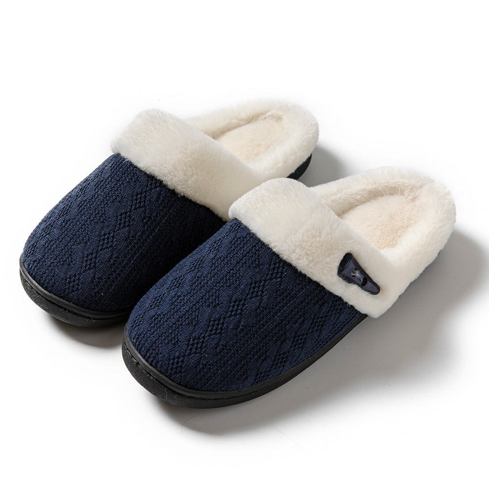 Winter Cotton Slippers Baotou Warm Flat Slippers Home Daily Soft Non-slip Bottom House Shoes Women Men Couple Women DealSniper.net Navy Blue 36or37