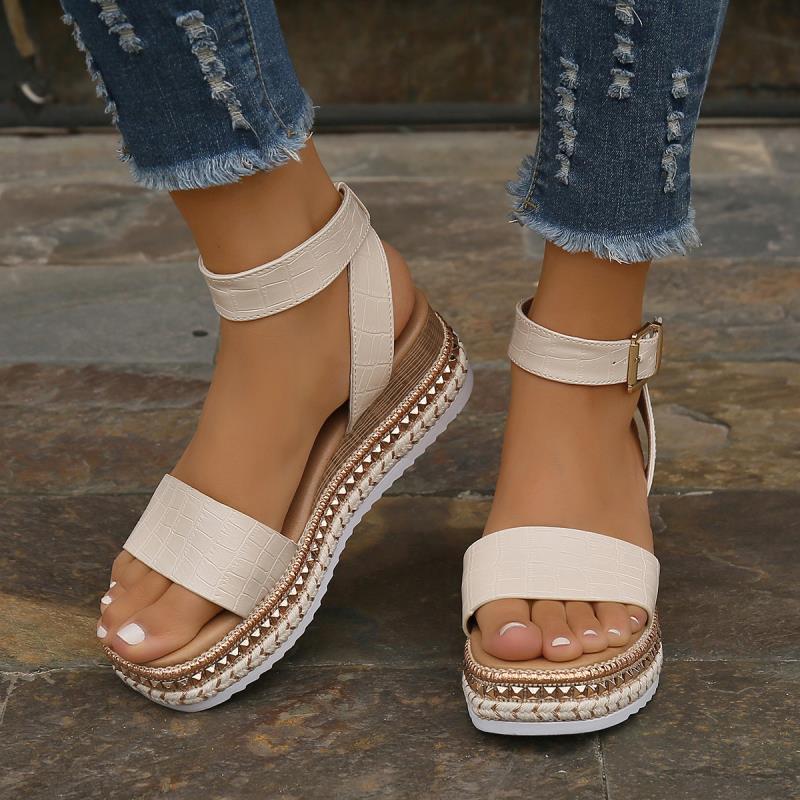Summer Sandals Buckle Strap Hemp Wedges Platform Peep Toe Shoes Women Women DealSniper.net
