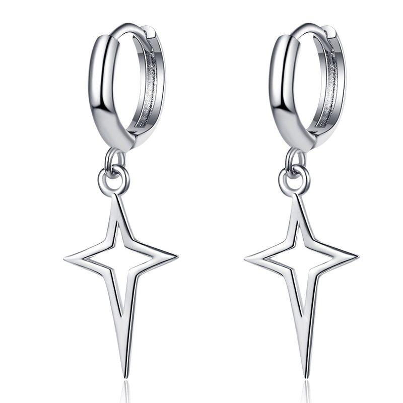Hip Hip Men Earrings Jewelry Punk Silver Black Hollow Star Jewelry DealSniper.net Silver