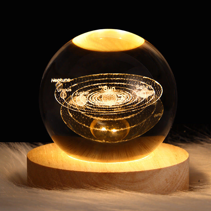 LED Night Light Galaxy Crystal Ball Table Lamp 3D House DealSniper.net Solid Wood Seat Solar System 6CM USB