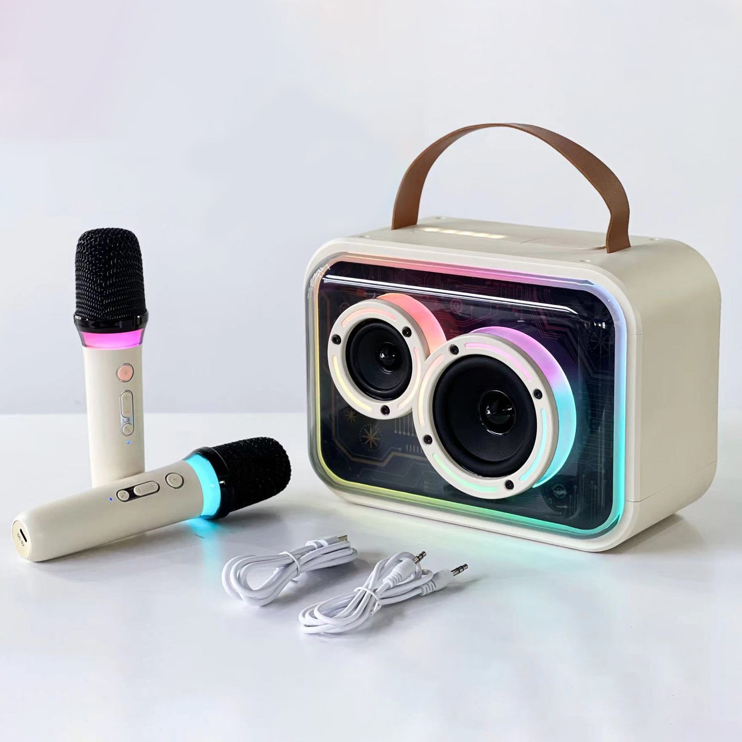 Bluetooth-compatible Speaker Colorful RGB Portable Karaoke Electronics dealsniper-net Light Yellow 1 Microphone And Speaker