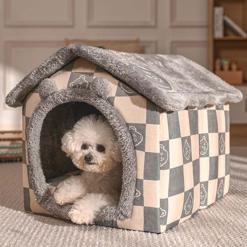 Four-season Universal Warm Closed Cat And Dog Kennel Pets Gym From House Grey M